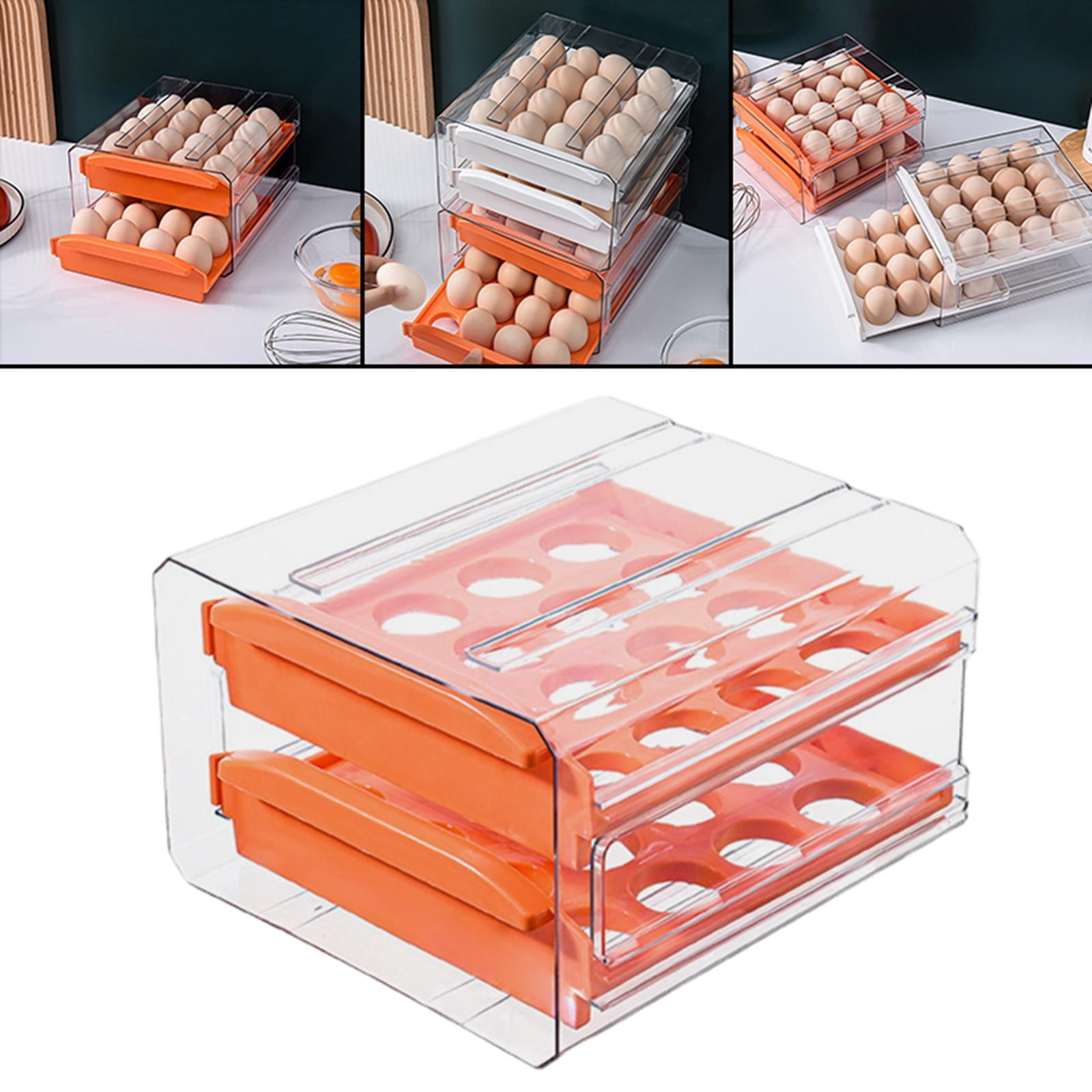 Fiocias Transparent 32 Lattice Egg Drawer Fridge Organizer Space Saver Refrigerator Egg Orange