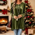 thumbnail image 7 of Karymi Solid Velvet Tunic Womens Tops, Crew Neck Half Button Long Sleeve Loose A-line Hem Pullover, 7 of 7