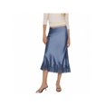 thumbnail image 5 of Blue Satin Lace-Trimmed Midi Pencil Skirt High Waist Slim Fit, 5 of 8