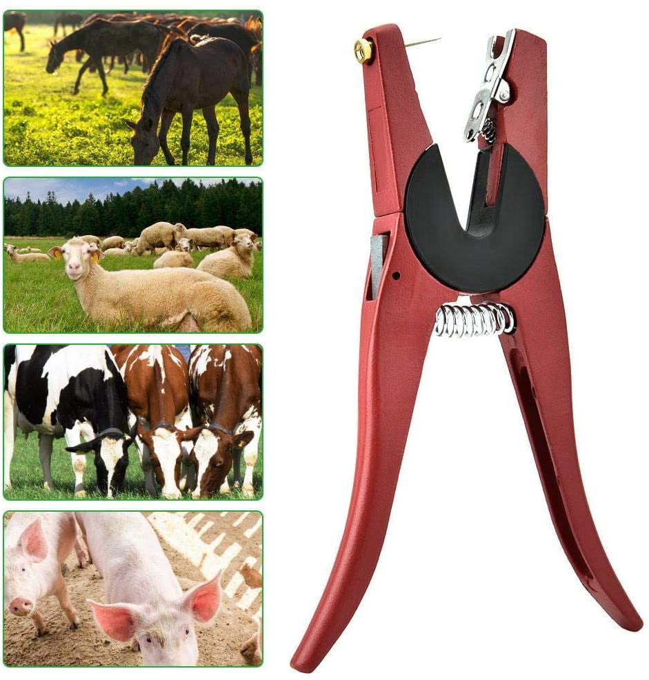 Livestock Ear Tag Plier Animal Ear Tag Install Tool 90 Degrees Applicator Puncher Tagger for Livestock Pigs Sheep Goats Cattles Cows