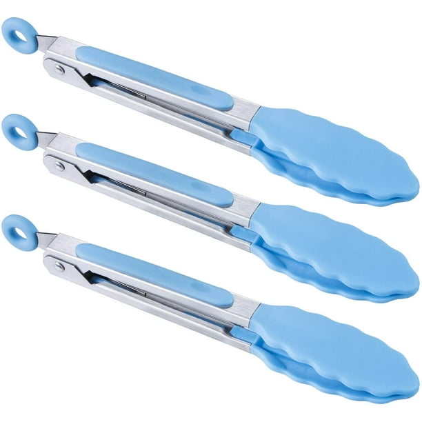 Mini Silicone Serving Tongs 7 Inch Set of 3 Small Kitchen Tongs for