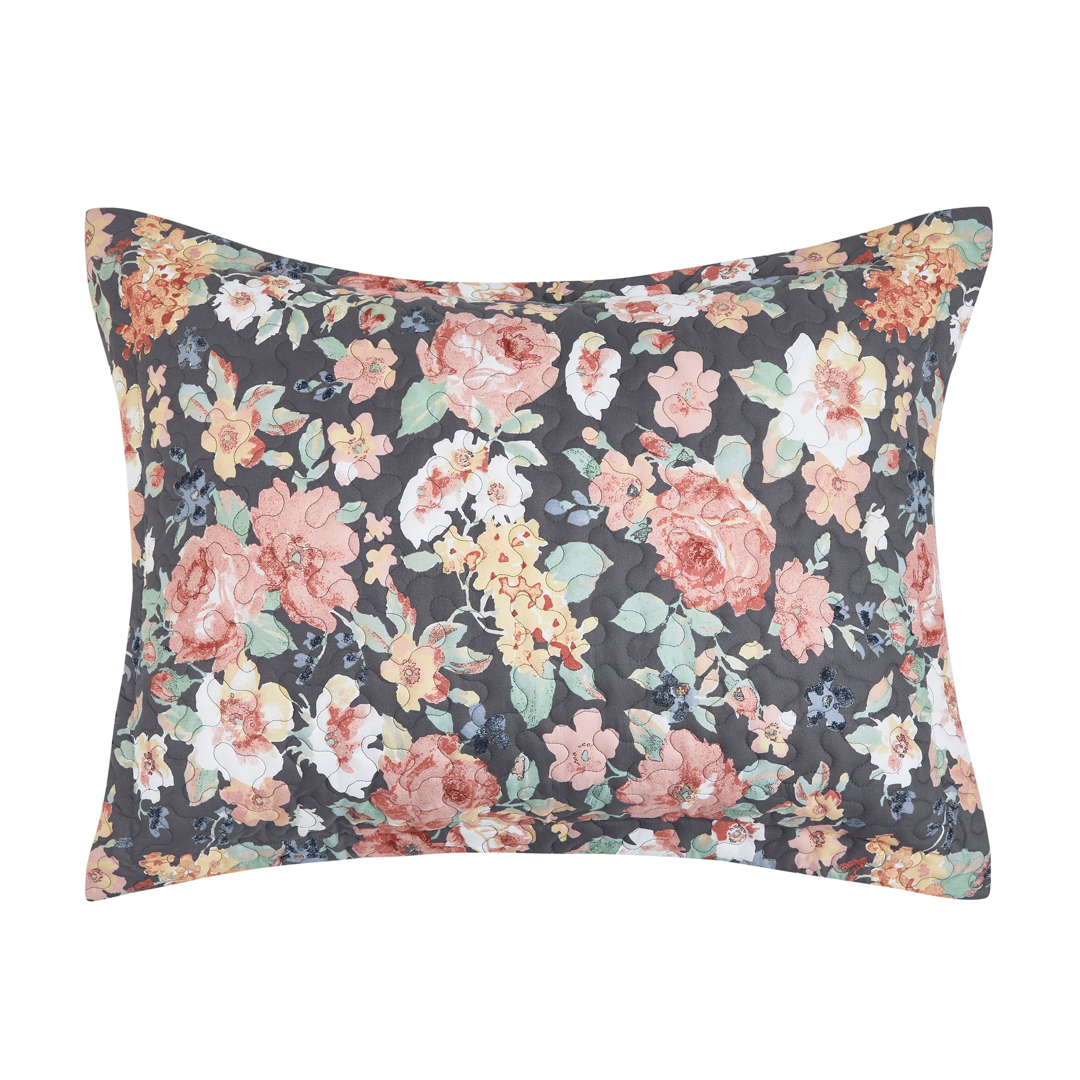 Mainstays All in One Lightweight Quilt Set and Sheet Set -7 Piece, Queen, Grey Floral