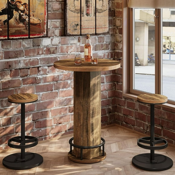 Tribesigns 3-Piece Round Dining Table Set for 2 People, Industrial Kitchen Table with 2 Chairs, Small Round Counter Height Bar Table, Pub Table for Small Space(1PC)
