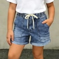 thumbnail image 2 of Atogsazn Kids Boys Summer Short Jeans Chlidrens Casual Wide Leg Drawstring Denim Shorts with Pocket Pants Blue 7-8 Years Fashion, 2 of 7