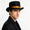 thumbnail image 3 of BRGZLK Felt Top Hat Magician Hat Adults Lightweight Comfortable Costume Accessory with Elegant Black Ribbon Ringmaster Hat for Halloween Christmas Dress Up Orange Free Size, 3 of 4