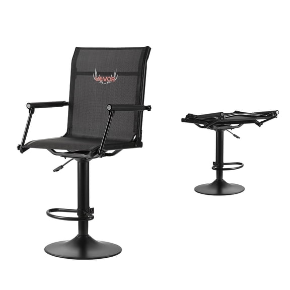 VEVOR Hunting Chair, 360° Silent Swivel, Lightweight Blind Chair, Heavy-Duty Steel Frame Ground Stool Seat, with Padded Armrests, Height Adjustable, 300 Lbs Capacity, for Outdoor Fishing, Camping