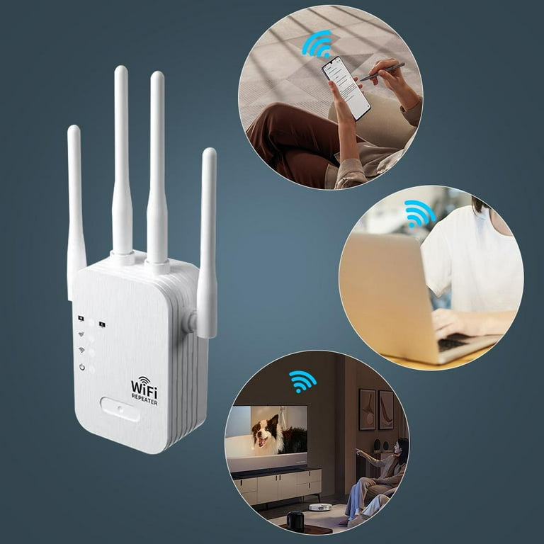 1200Mbps Répéteur WiFi,Amplificateur WiFi Signal Booster,Dual Band 5G/2,4G,4 Antennes,Repeteur
