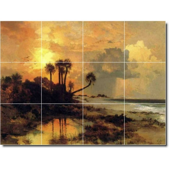 Ceramic Tile Mural-Thomas Moran Waterfront Painting 355. 32" w x 24" h using (12) 8 x 8 ceramic tiles
