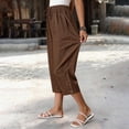 thumbnail image 5 of Capris for Women with Pockets Petite Pants Drawstring Casual Pull on Palazzo Trousers with Pockets Loose High Waisted Wide Leg Lounge Pants Brown XL, 5 of 9