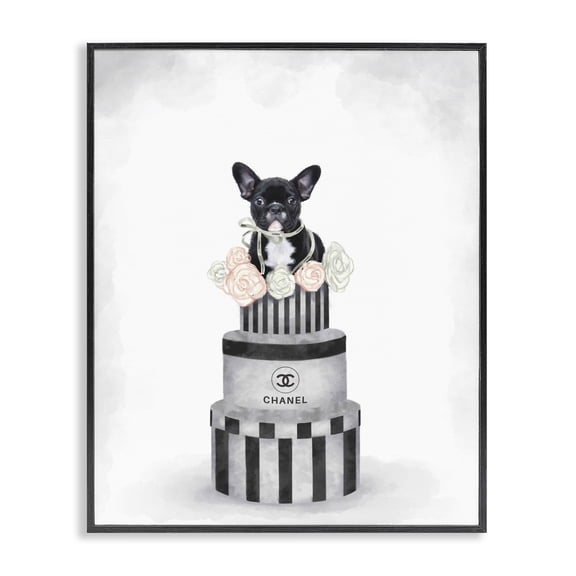 Stupell Industries Contemporary Fashion Box Stack Dog Grey Pink Black Framed Giclee Art, 11 x 14, by Ziwei Li