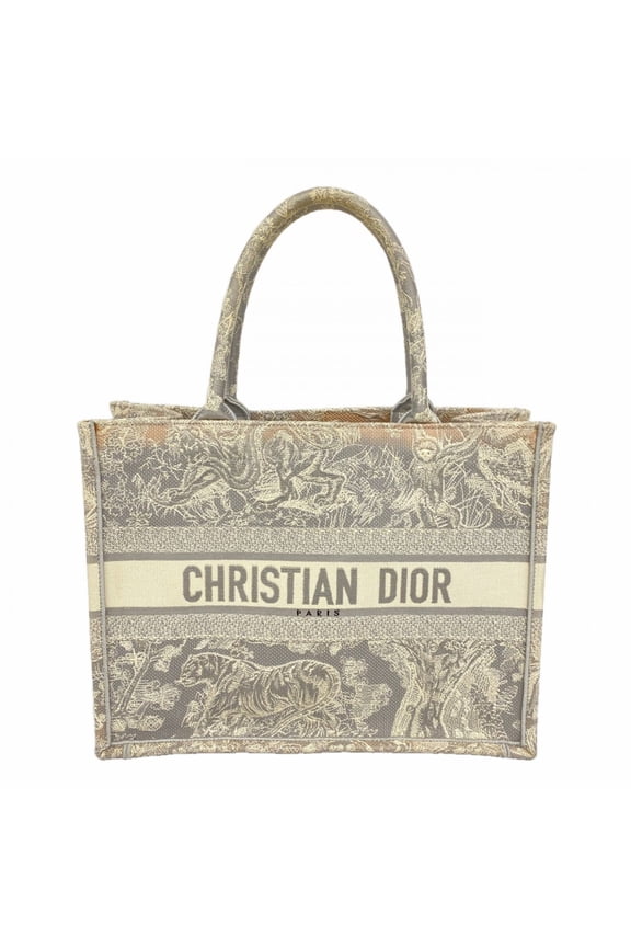 Pre-Owned Christian Dior Book Tote Bag, Canvas, Gray, Women's