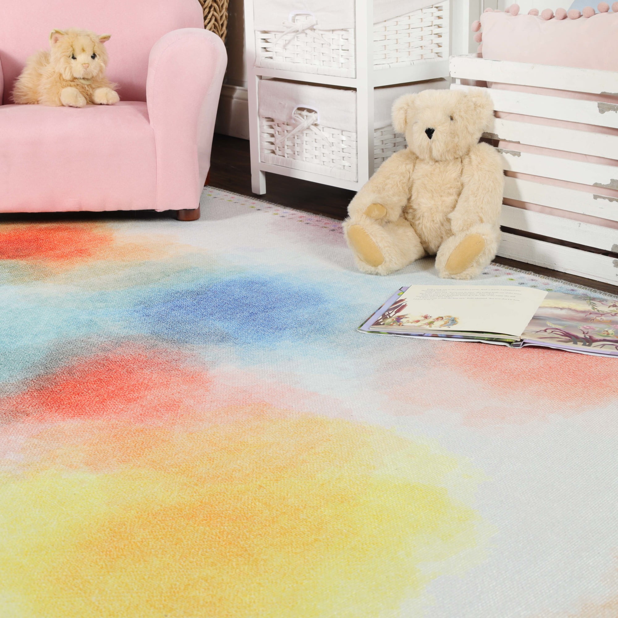Abstract Watercolor Indoor Kids Area Rug, 5'7"X 8'9", Rose Pink by Superior