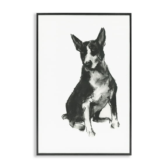 Stupell Industries Charcoal Dog Drawing Animals & Insects Drawing Black Framed Art Print Wall Art, 12 x 18