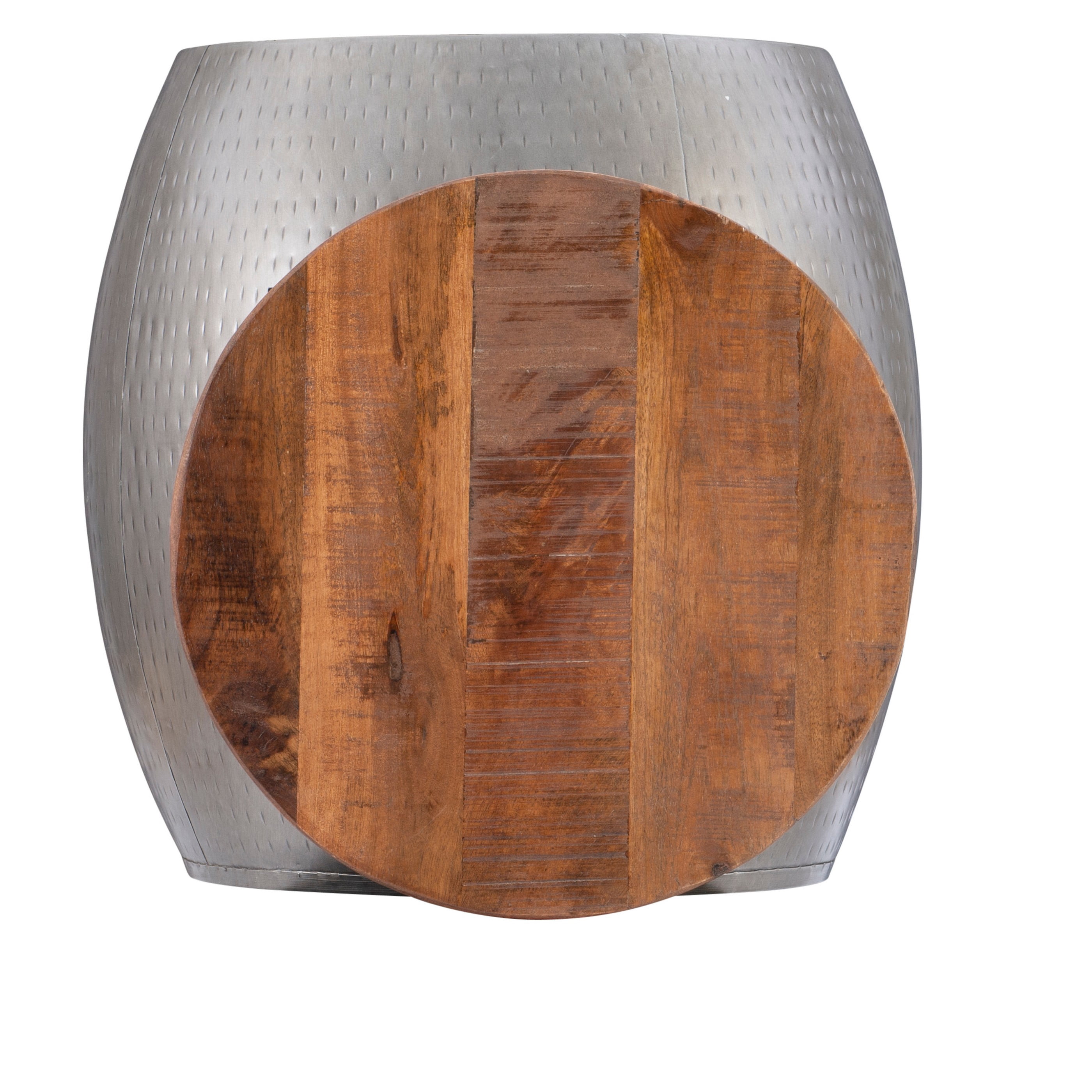 Powell Wesmar Metal Indoor Drum Accent Table with Storage, 20.5" Tall, Pewter