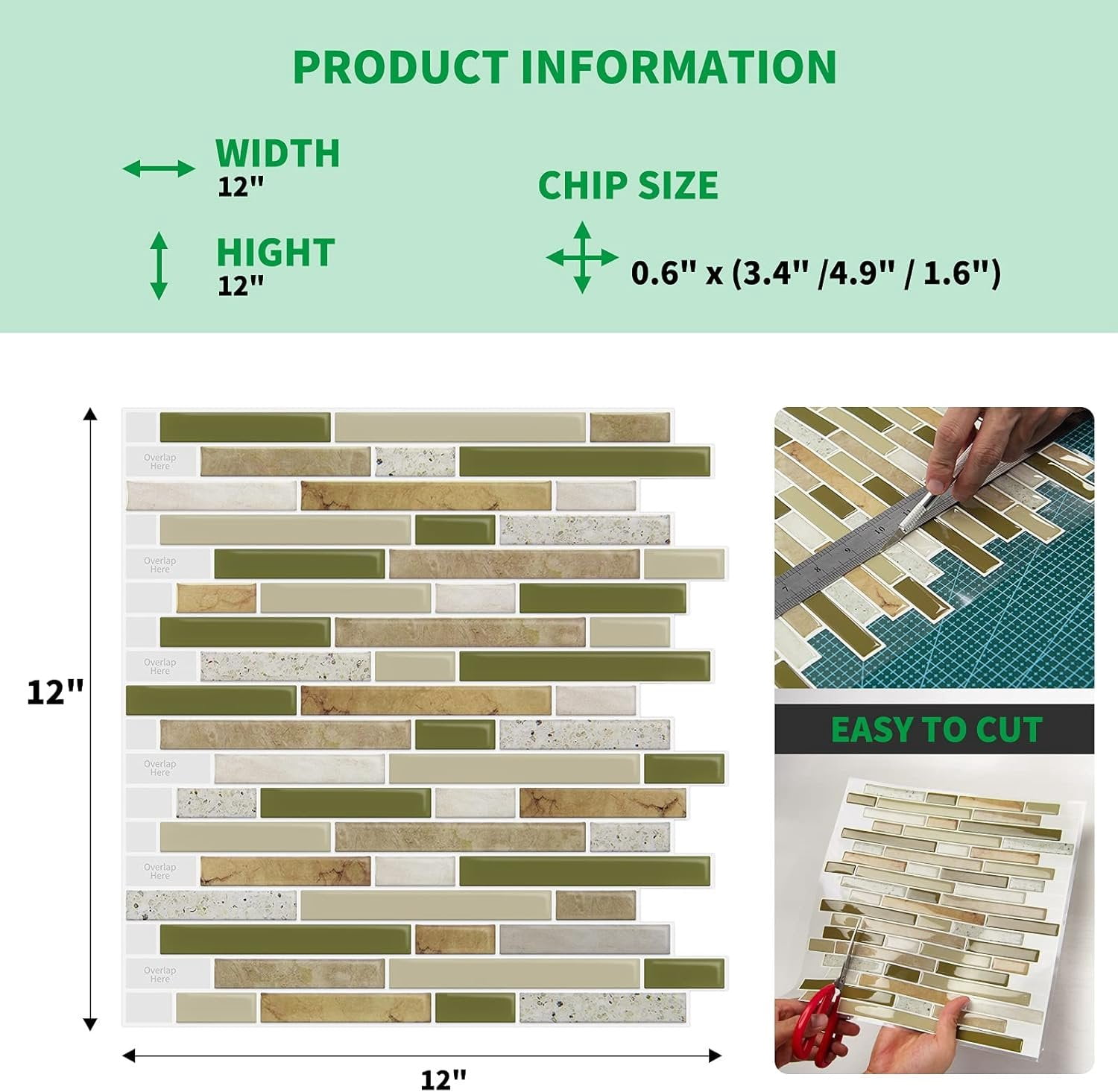 10-Sheet Self-Adhesive Peel and Stick Backsplash for Kitchen, Vinyl Decorative Tiles (Chrysophoron)