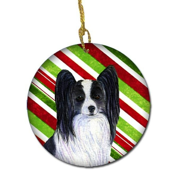 Papillon Candy Cane Holiday Christmas Ceramic Ornament