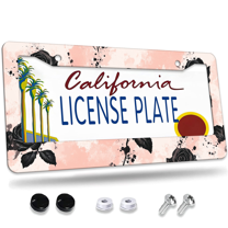 1 Pcs Black Roses on Pink License Plate Frame, License Plate Cover for Car Decorative Parts, Aluminum License Plate Bracket Holder Rust-Proof Weather-Proof for US Standard Car