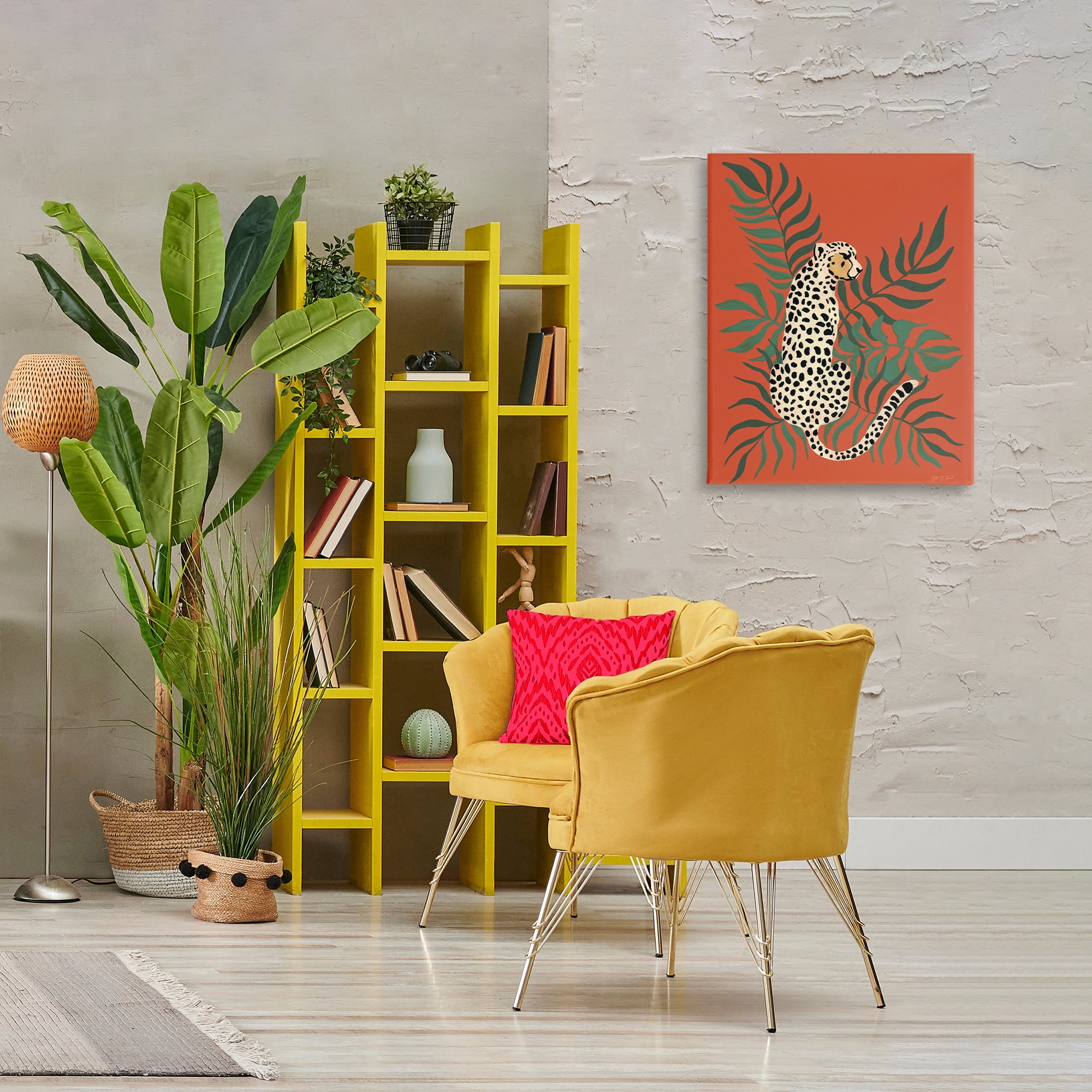 Stupell Industries Leopard & Palm Leaves Animals & Insects Painting Gallery Wrapped Canvas Art Print Wall Art, 24 x 30