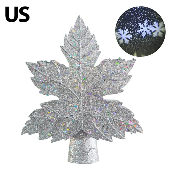 Christmas Tree Topper with Rotating 3D Snowflake Projector, Gold Glitter Hollow Lighted Leaves Star Tree Topper for Christmas Tree Decorations (Silver)