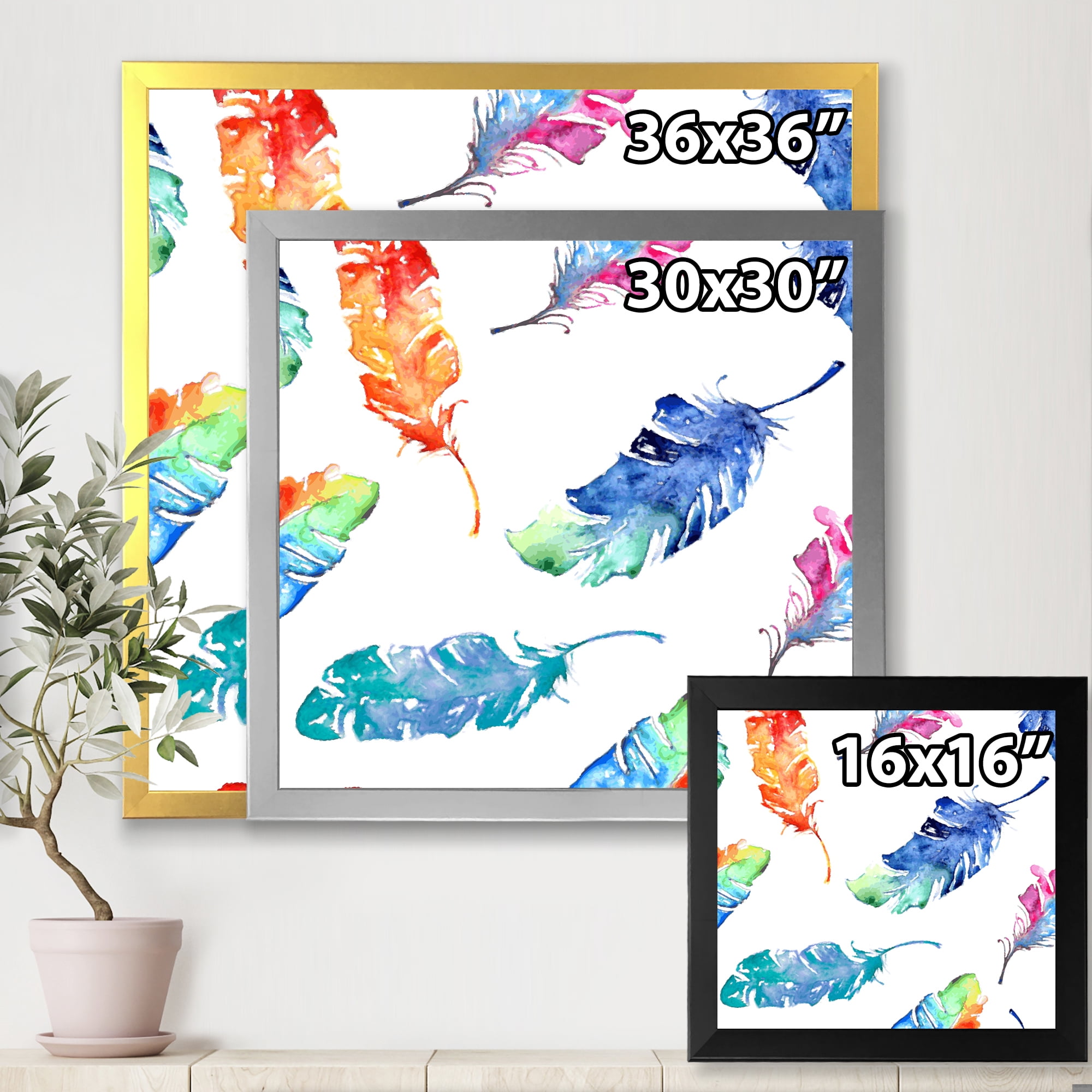 Designart 'Ethnic Colorful Feathers' Bohemian & Eclectic Framed Art Print
