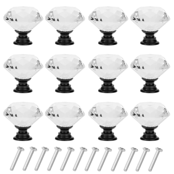 Perillas para gabinete YourGift de vidrio cristal de 30 mm, 6 piezas, negras