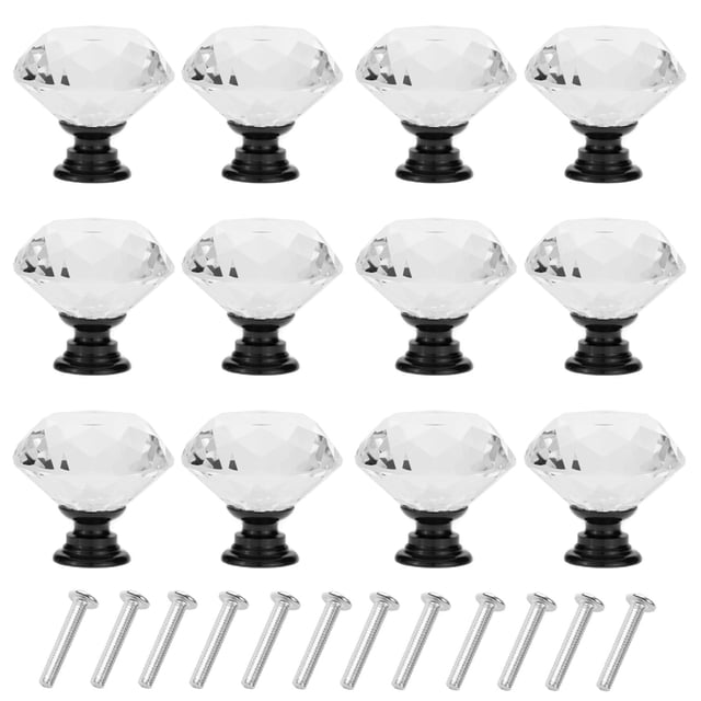 Perillas para gabinete YourGift de vidrio cristal de 30 mm, 6 piezas, negras