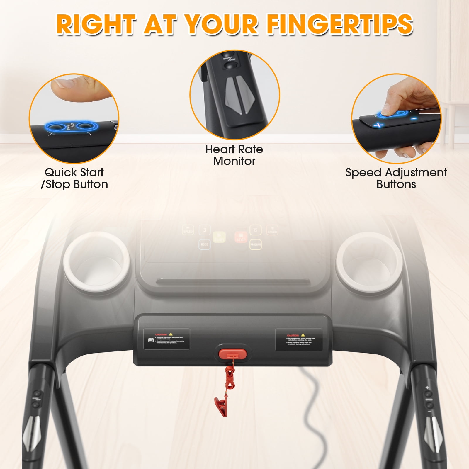 Syedee Walking Treadmill with Long Handrail, Recovery Walking Machine with Heart Monitor & Safety Locker, Foldable Jogging Machine with LCD Display Screen