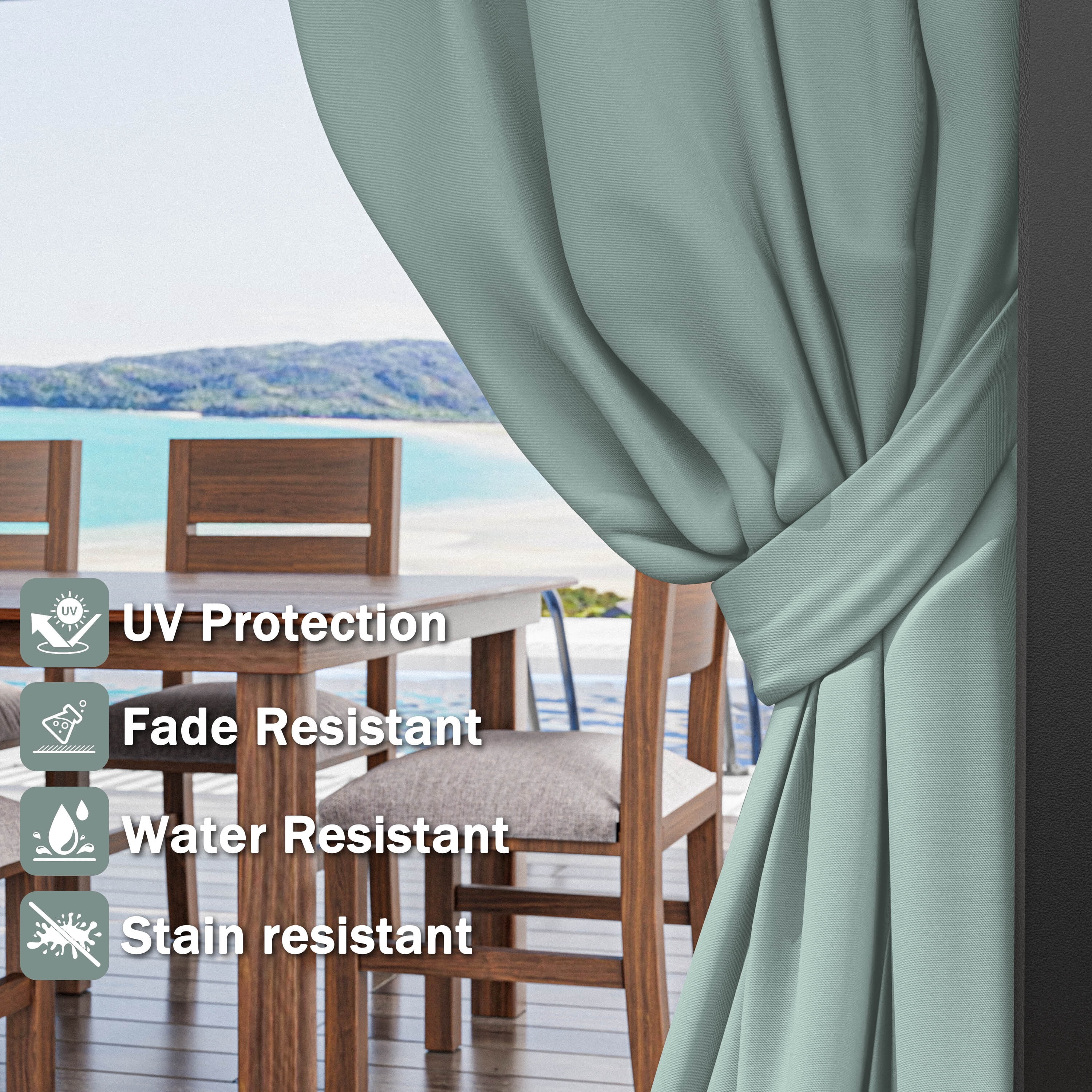 Kimunuk Outdoor Replacement Curtains for 10' X 10' Gazebo, Waterproof 4-Panels Calcite Blue Gazebo Universal Privacy Sidewall Curtains with Zipper for Patio Garden Backyard, Curtain Only