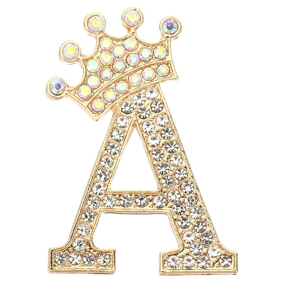 REGALWOVEN Letter Brooch Pins, Crown Initial Rhinestone Alphabet A Lapel Badges Pin, Gold Tone
