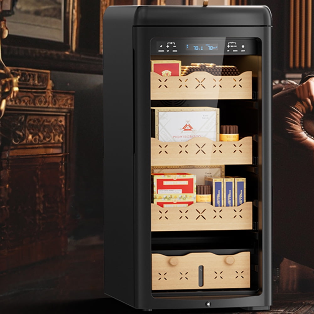 Joreek 115L Electric Cigar Humidor 900 Counts Temperature and Humidity Control Humidor Stainless Steel Lockable Cabinet with Digital LED Display Made of Spanish Cedar Wood Gift for Men