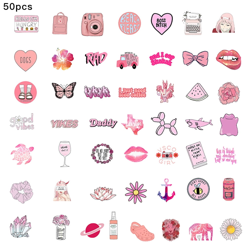 50PCS Pink-2 Skateboard Stickers Vinyl Laptop Luggage Decals VSCO Girls Sticker 