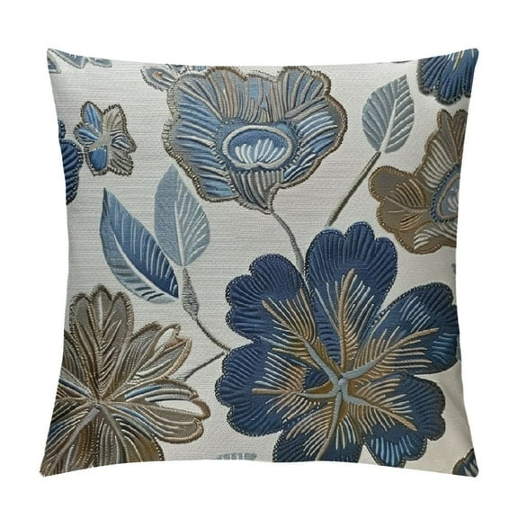 Patifu   Jacquard Tropical Leaf Pattern Throw Pillow Covers Decorative Pillowcase ,Blue Cream 12x12in