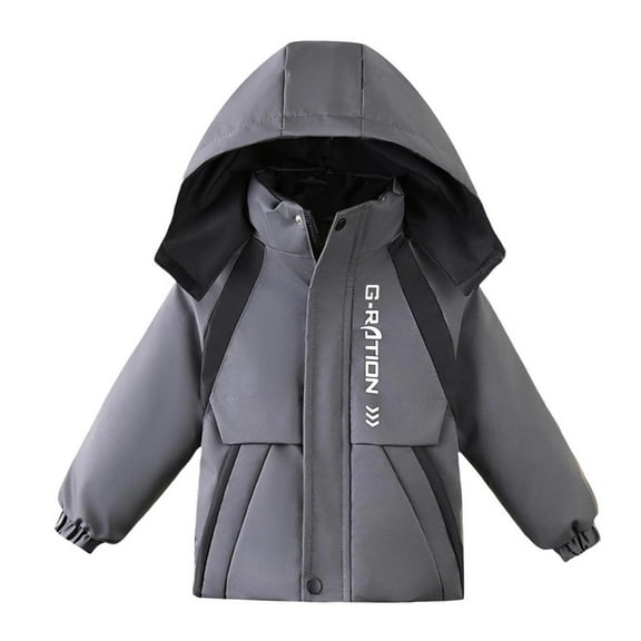 Riecok Winter Coat for Toddler Boy with Pocket Long Sleeve Zip up Solid Color Everyday Casual Outwear Gray 3 Years