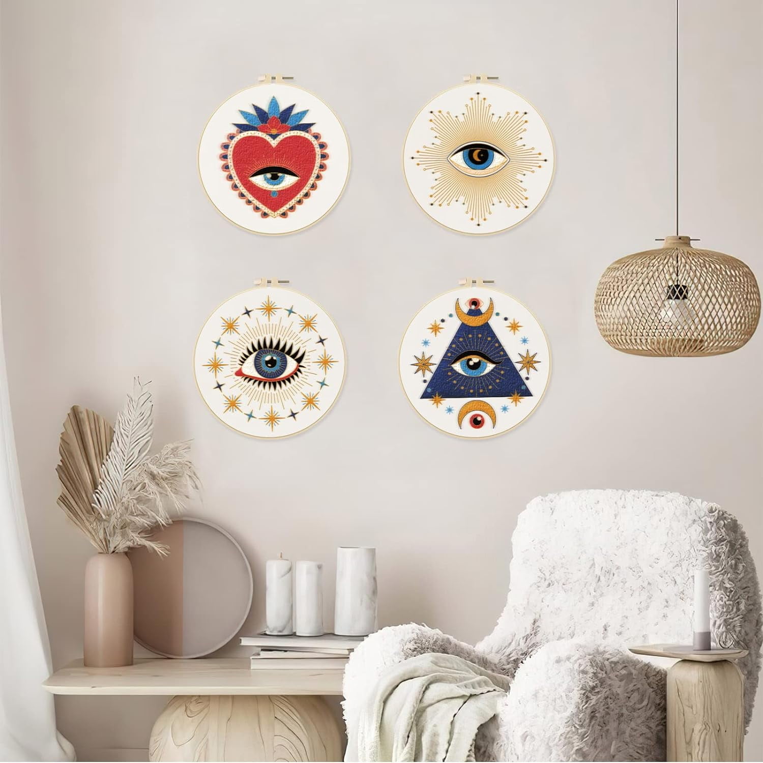 Evil Eye Embroidery Starter Kit for Beginners with Pattern and Instructions Includes Embroidery Cloth Hoops Threads and Needles