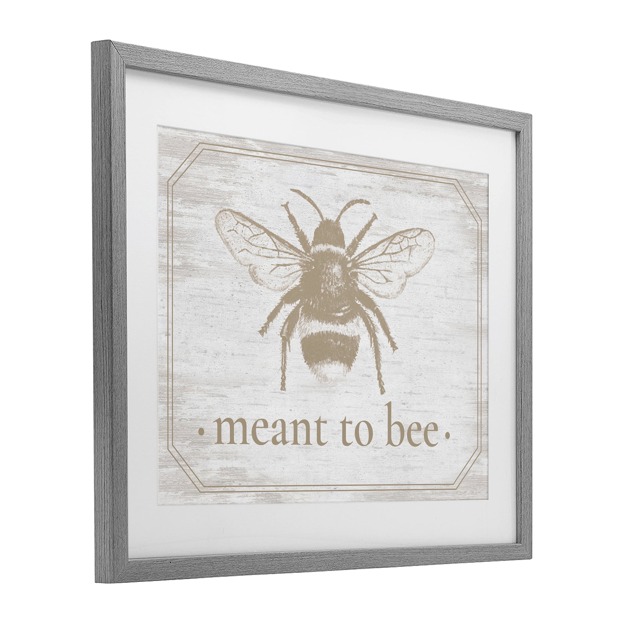 Meant To Bee Rustic Border Gray Framed Print Under Glass, design by Lettered and Lined