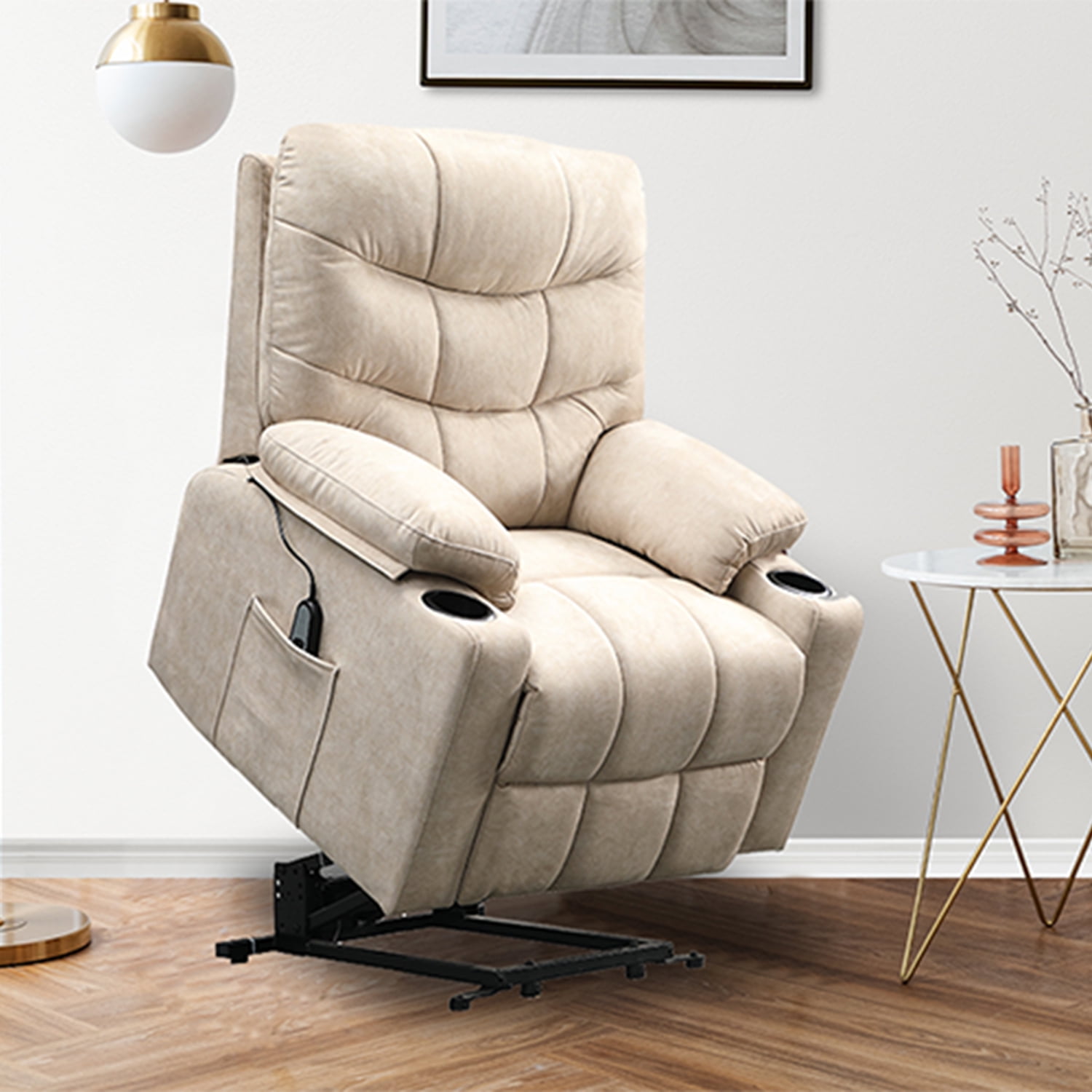 Kadyn Modern Lift Chair, Fabric Lift Chairs Recliners for the Elderly, Electric Recliner Chairs with Modern Padded Arms and Back, Ivory