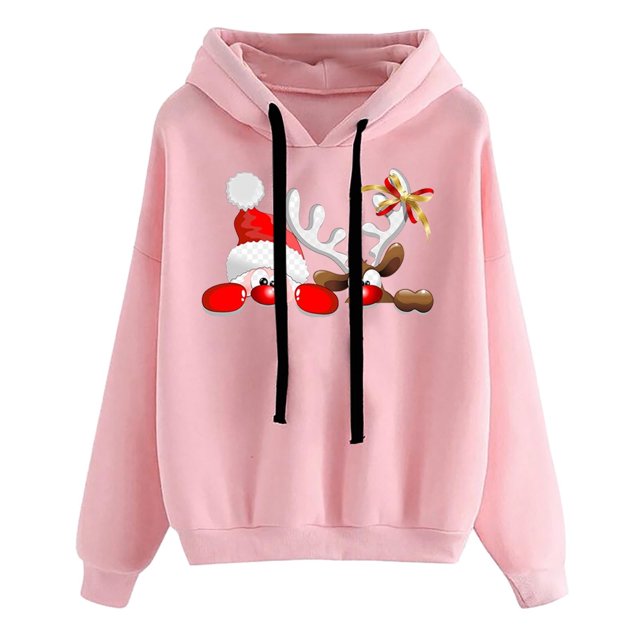 Sharpies Hauts pour Femmes Chic Décontracté Automne, Blouse à Manches Longues Imprimée Décontractée pour Femmes, Chandails à Capuchon à Enfiler Imprimés de Noël