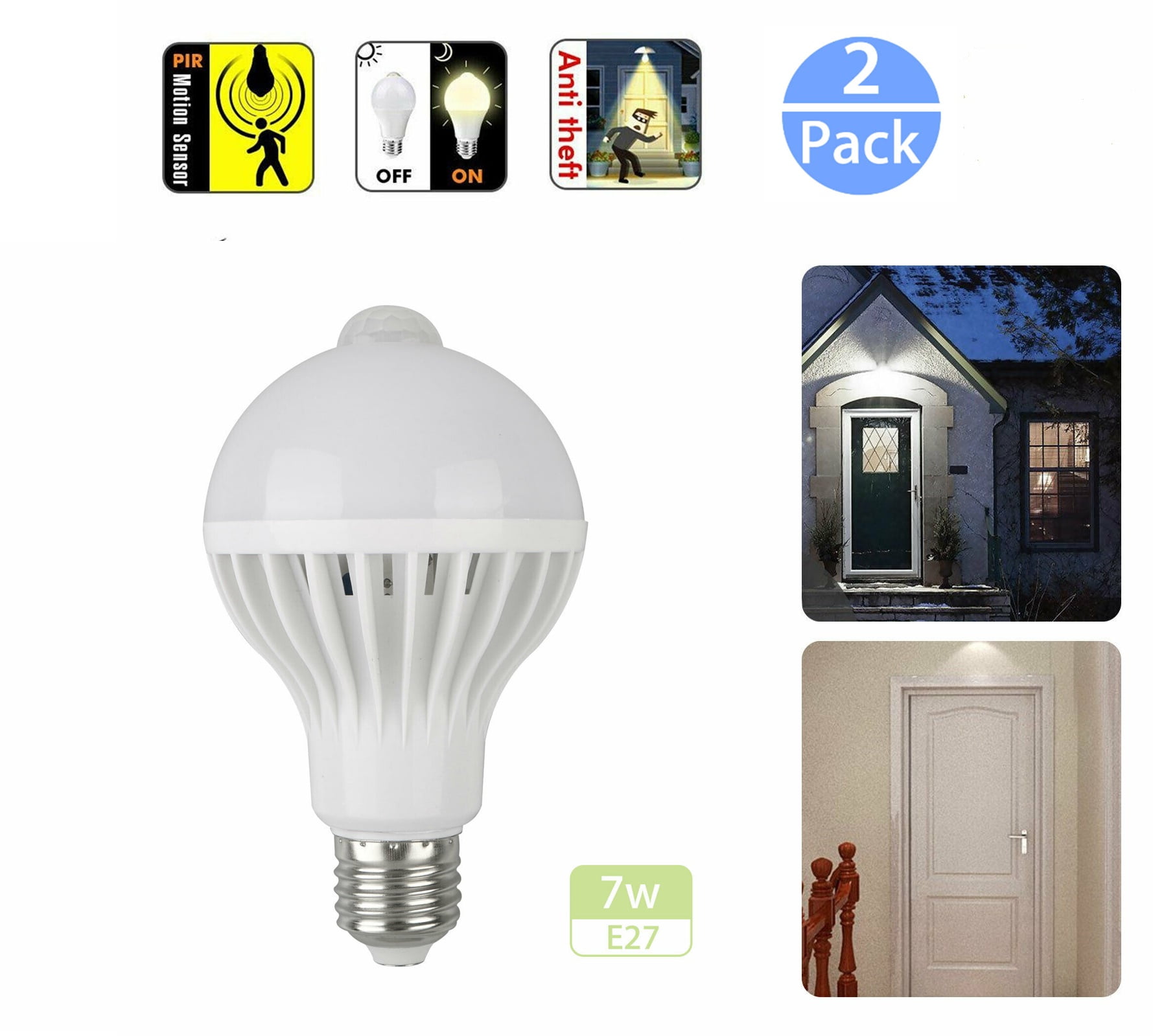 Motion Sensor Light Bulbs, 7W E27 Motion Activated Security Light Bulb
