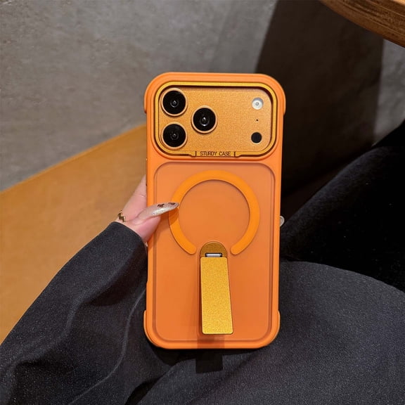 TECH CIRCLE For iPhone 15 Pro Max (6.7") Magnetic Clear Phone Case with Kickstand, Compatible with MagSafe, Slim Fits, Lightweight, Anti Scratch Shockproof Protective Cover, Orange