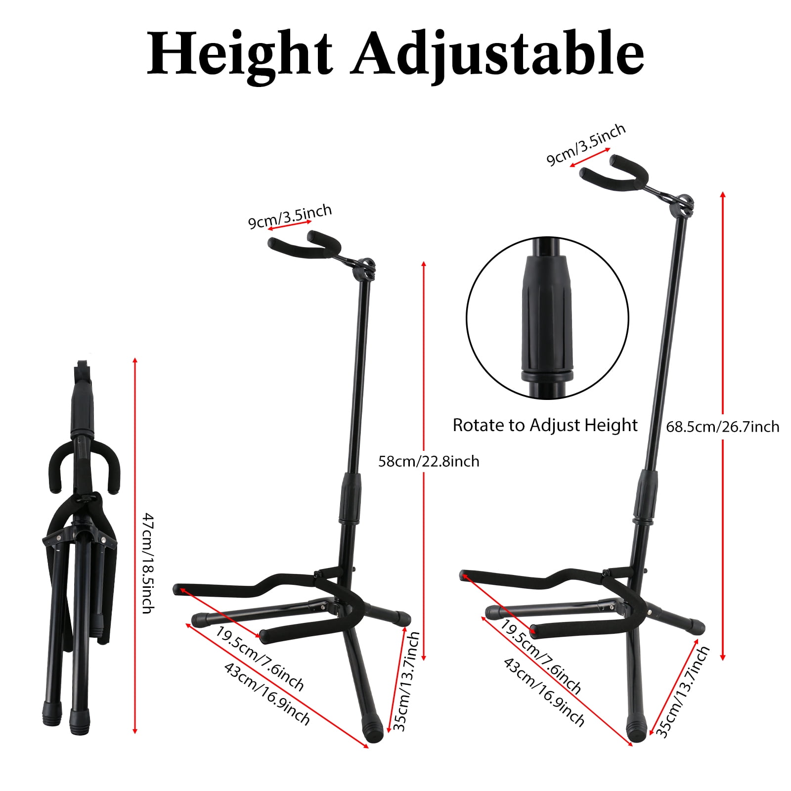 EASTROCK Guitar Stands for Acoustic  Guitars Floor Folding Stand  with Foam Arm Universal Height Adjustable for Bass/Electric