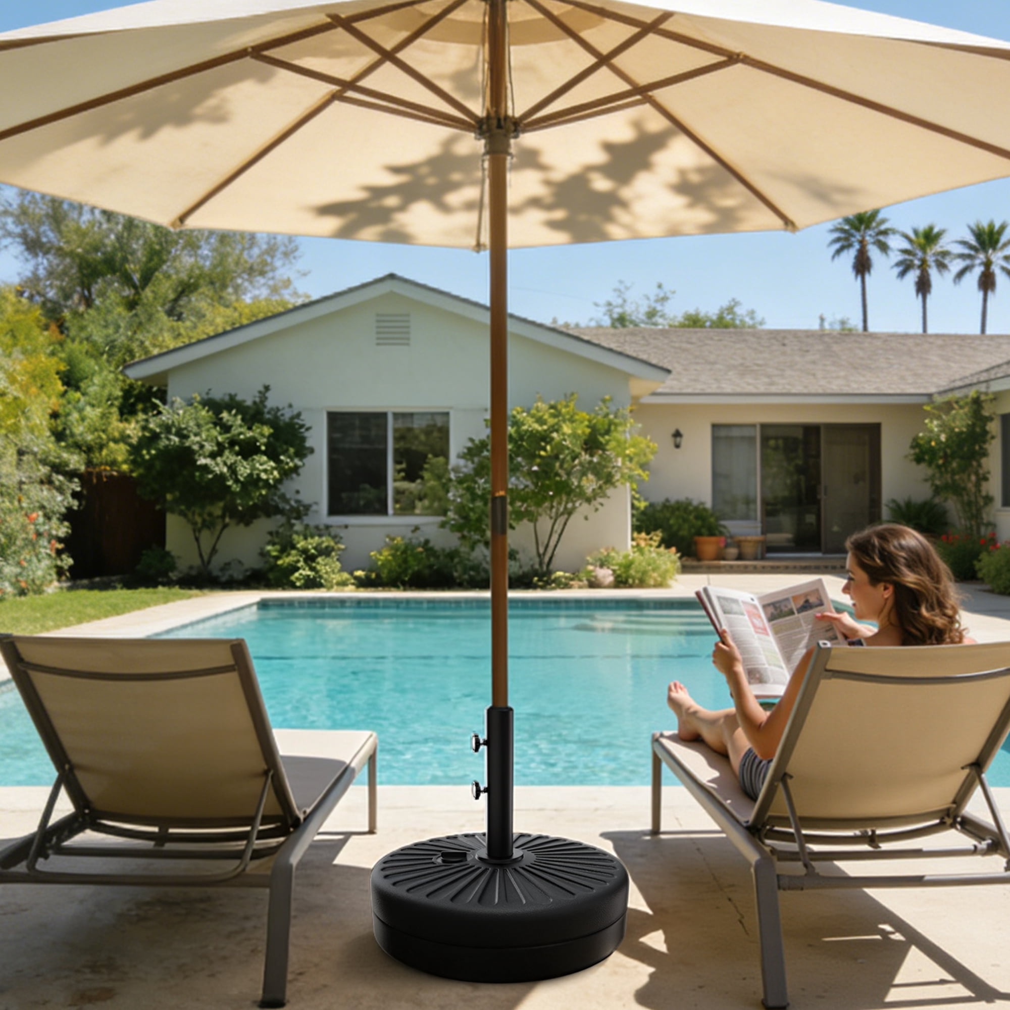 Easthome Heavy Duty Fillable Patio Umbrella Base with Dual-Lock System, Holds up to 81.5 lbs for 7-12FT Market Umbrella, Sand/Water Weighted Stand for Outdoor, Fits 1.5" & 1.9" Pole