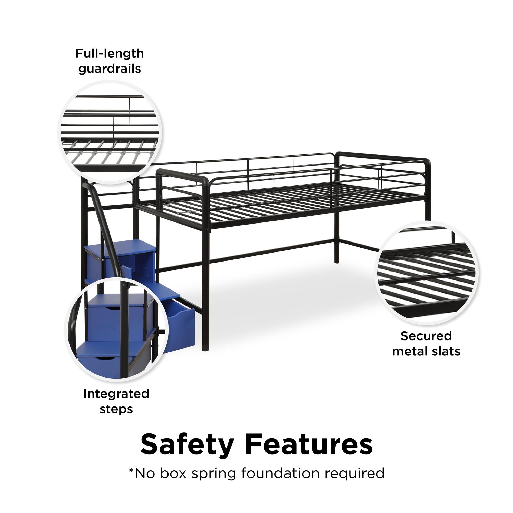 DHP Sol Junior Twin Metal Loft Bed with Storage Steps, Black