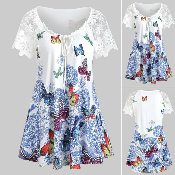 ICHUANYI Clearance Women Summer Casual Plus Size Asymmetrical Print Tank Top Lace Blouse(White, XXL) ICHUANYI WER2023080915709