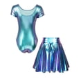 thumbnail image 2 of vastwit Women's Shiny Metallic Gymnastics Dance Leotard with Flared Mini Skirt Blue M, 2 of 4