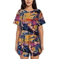 thumbnail image 1 of Xecao Colorful Gecko Jungle Art Pattern Women's Short Sleeve Pajama Set Soft Sleepwear Lounge Set with Button Front Top and Drawstring Shorts with Pockets-Large, 1 of 6