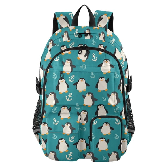 DIXRUYEE Cartoon Penguin and Anchor Pattern Pattern Backpack for School 14”Laptop Compatible with Reflective Safety Strips