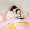 thumbnail image 4 of Homewish Initial D Letter Bedding Comforter Set 7 Pieces for Girls, Romantic Gold Rose Full Bedding Set, Pink Marble Watercolor Reversible Fitted Sheet Flat Sheet, Luxury Bedroom Decor, 4 of 7