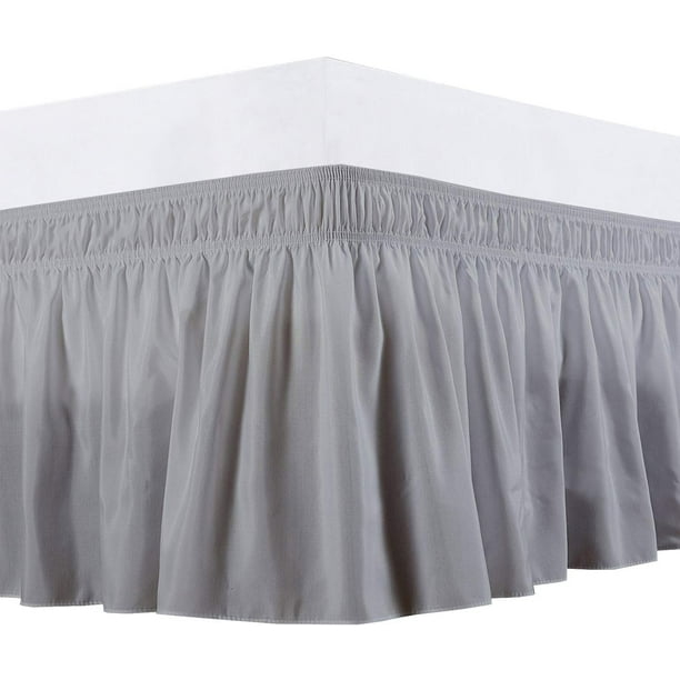 Wrap Around Bed Skirts 14" Drop, Fully Elastic Dust Ruffle, Soft and