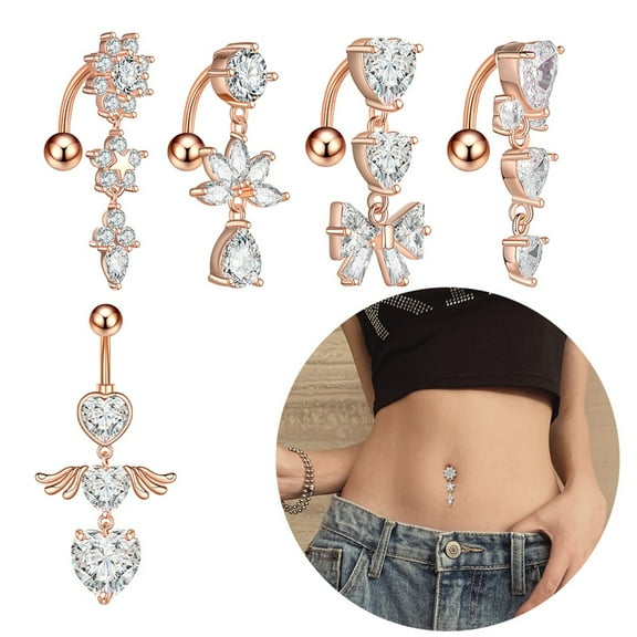 jiaroswwei 1Pc Piercing Navel Nail Flower Pendant Cubic Zirconia Sexy Women Belly Button Ring Body Jewelry