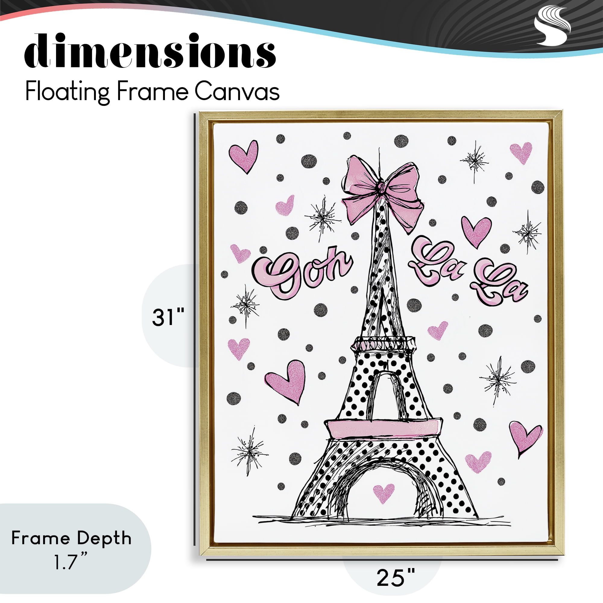 Stupell Industries Ooh La La Polka Dots Eiffel Gold Framed Floater Canvas Wall Art, design by Jess Stempel